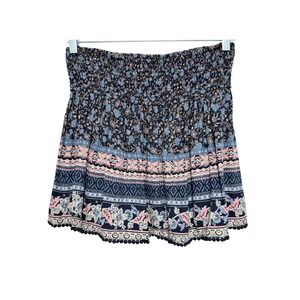 Abercrombie & Fitch Skirt Womens XS Navy Blue Floral Smocked Mini Boho Cottage